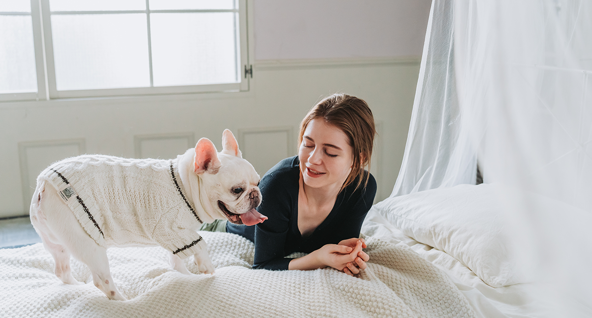 犬にキスをする女性の写真